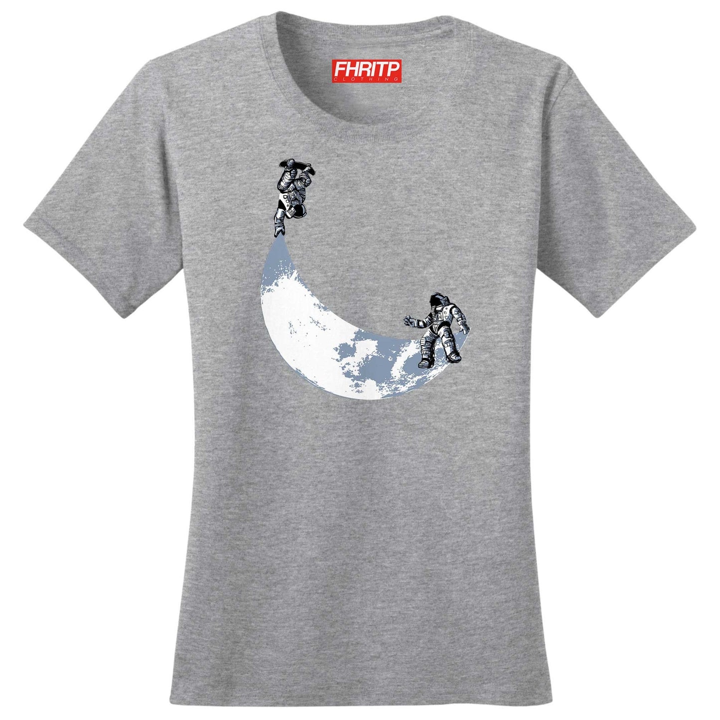 Womens Skating Moon Skater Funkalicious Astronauts Skateboarding Funny T shirt Tee Top T-shirt