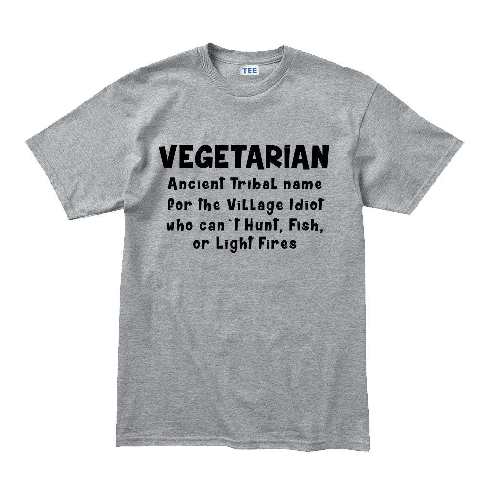 Mens Vegetarian Village Idiot Funny Spoof T shirt Tee Top T-shirt