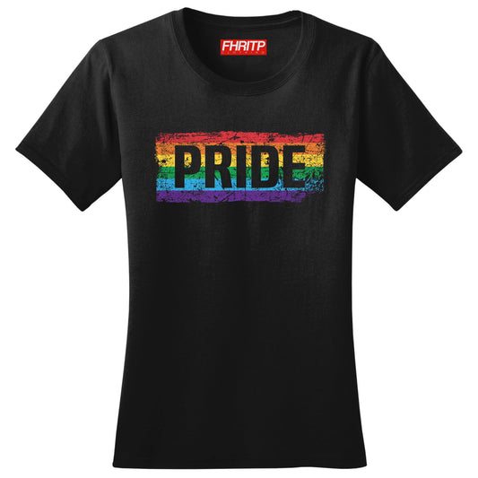 Womens PRIDE Rainbow Flag LGBT+ Gay Lesbian Trans Support T shirt Tee Top T-shirt