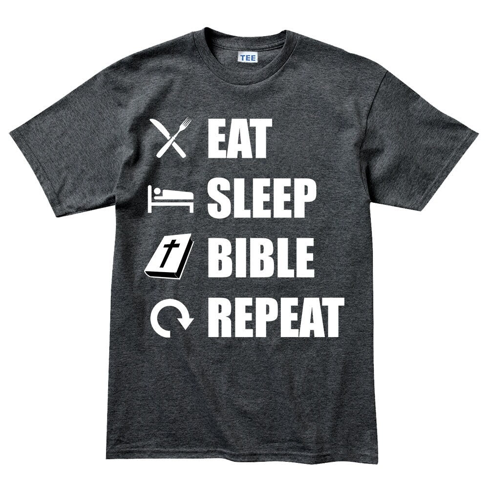 Mens Eat Sleep Bible Repeat Funny Religious Christian T shirt Tee Top T-shirt