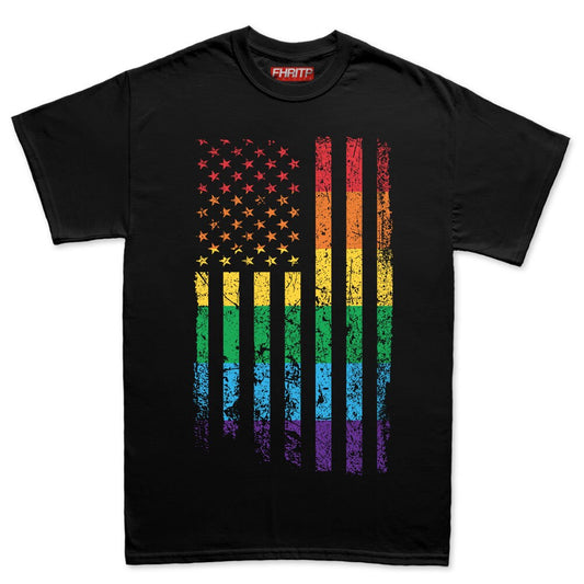 Mens America USA Rainbow Pride Flag LGBT Rights T shirt Tee Top T-shirt