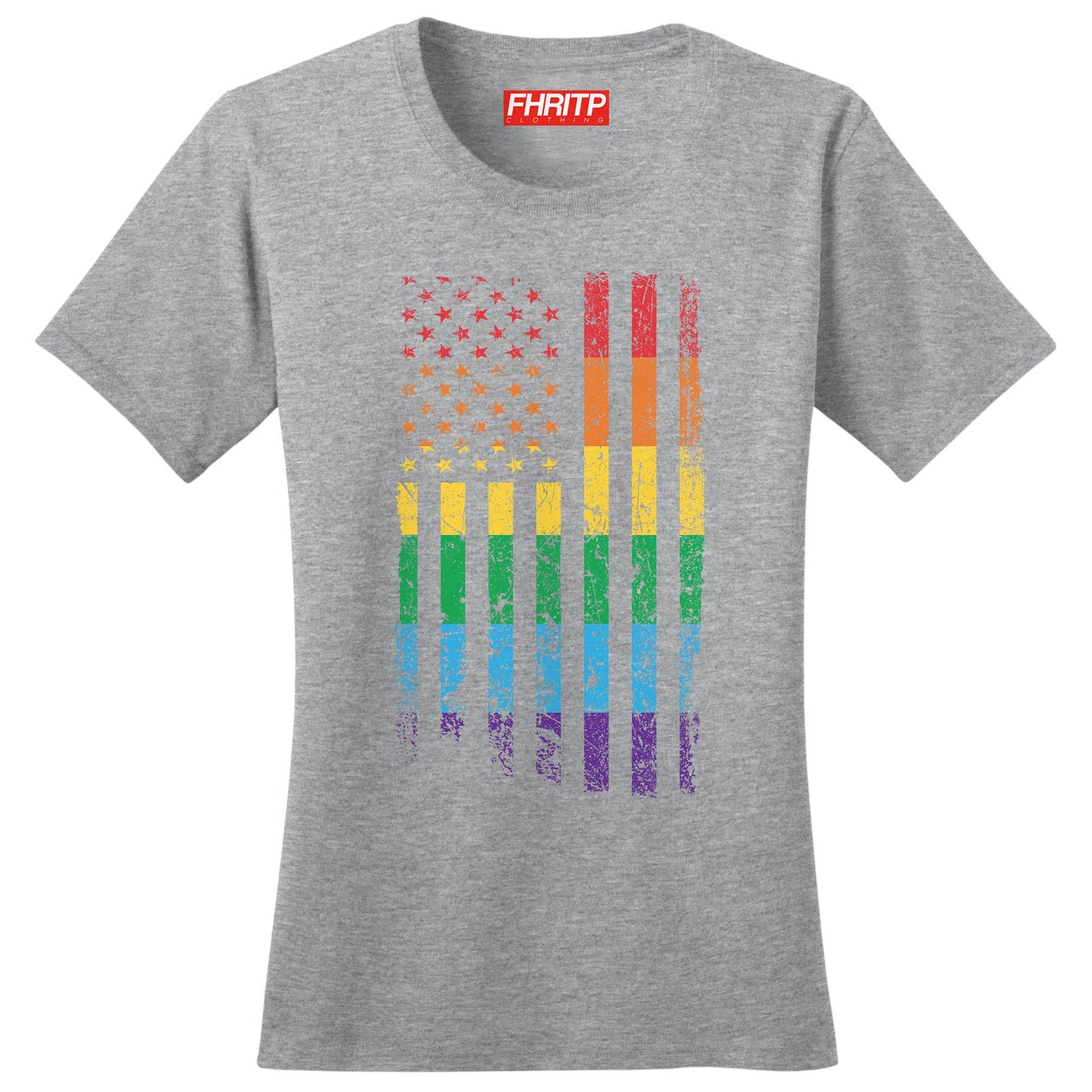 Ladies America USA Rainbow Pride Flag LGBT Rights T shirt Tee Top T-shirt