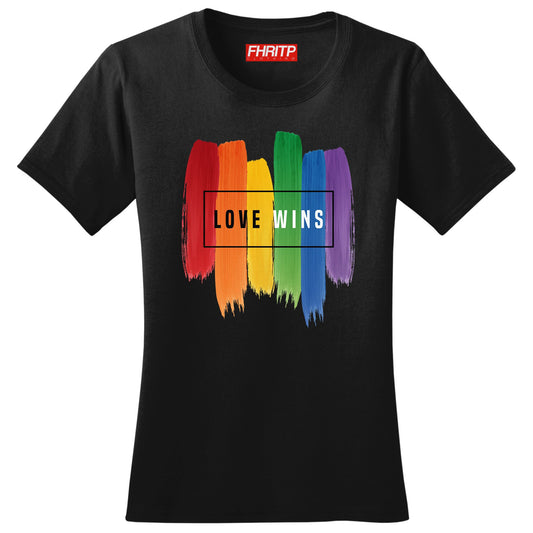 Womens Love Wins LGBT+ Rainbow Flag Pride Proud T shirt Tee Top T-shirt