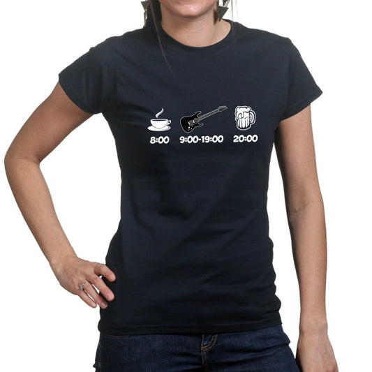 Ladies Daily Guitarist Timetable Funny Guitar player T shirt Tee Top T-shirt
