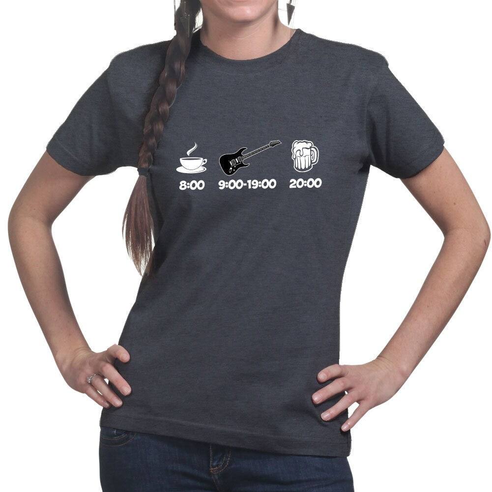 Ladies Daily Guitarist Timetable Funny Guitar player T shirt Tee Top T-shirt