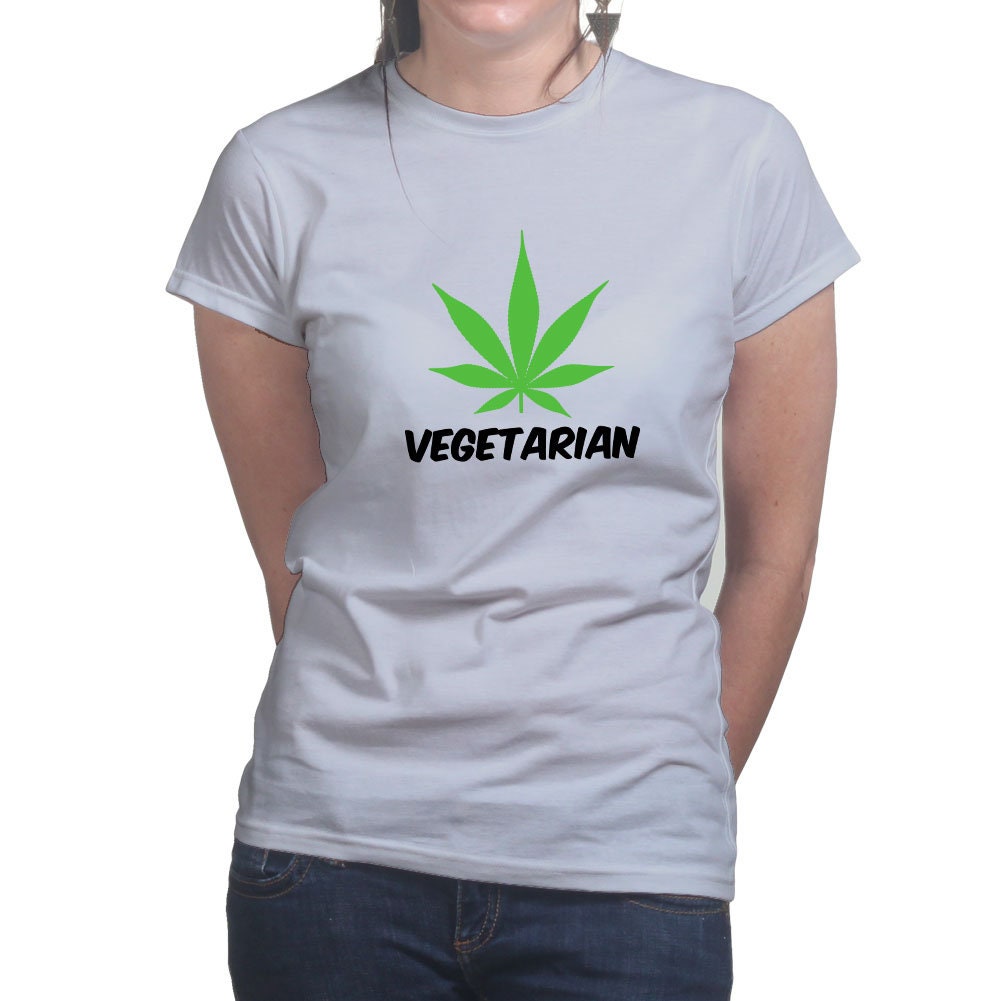 Ladies Vegetarian Weed Vegan Funny Parody T shirt Tee Top T-shirt