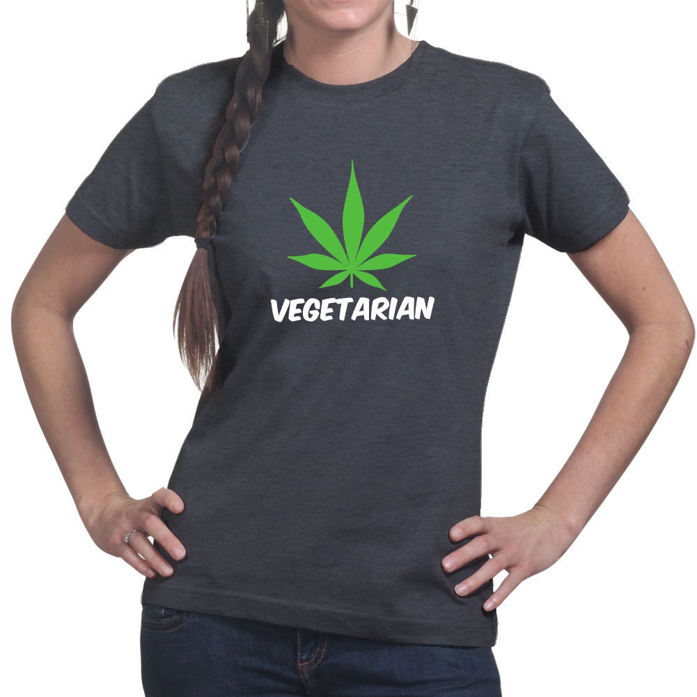 Ladies Vegetarian Weed Vegan Funny Parody T shirt Tee Top T-shirt