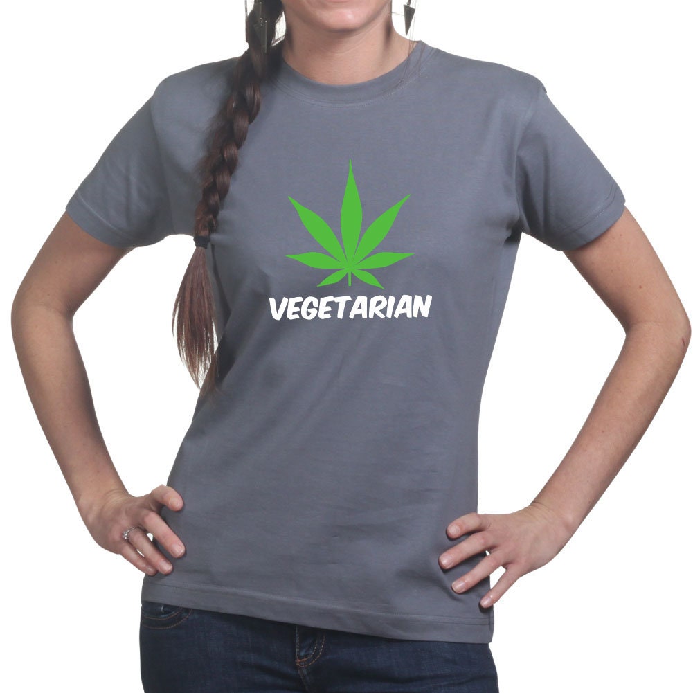 Ladies Vegetarian Weed Vegan Funny Parody T shirt Tee Top T-shirt