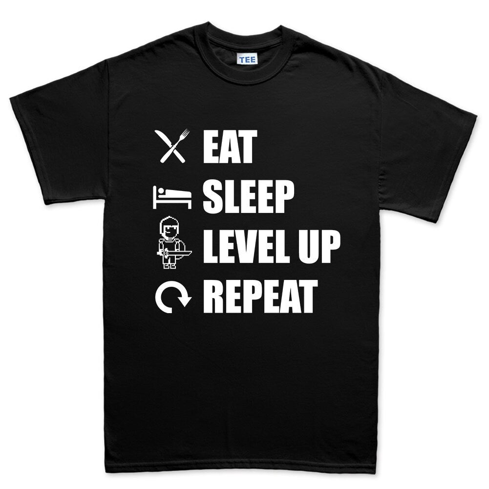 Mens Eat Sleep Level Up Repeat Funny Gaming T shirt Tee Top T-shirt