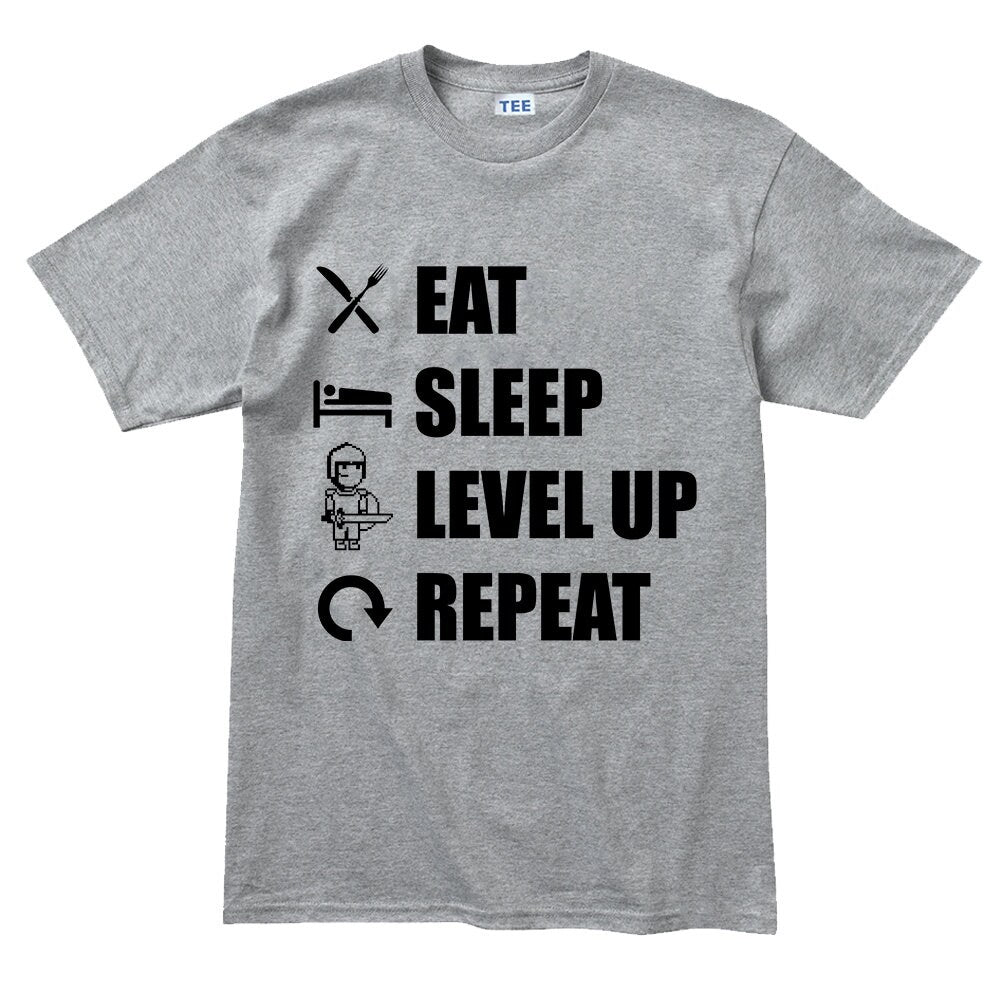 Mens Eat Sleep Level Up Repeat Funny Gaming T shirt Tee Top T-shirt