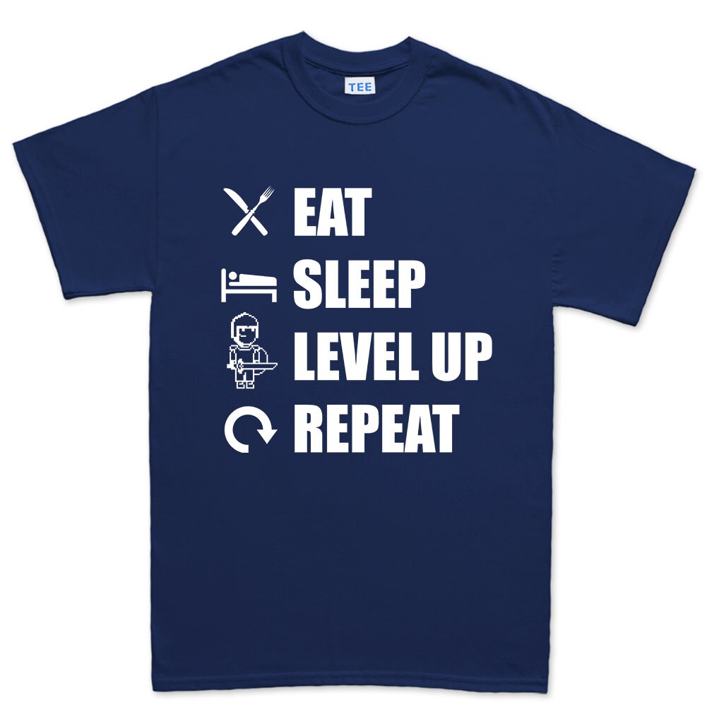 Mens Eat Sleep Level Up Repeat Funny Gaming T shirt Tee Top T-shirt