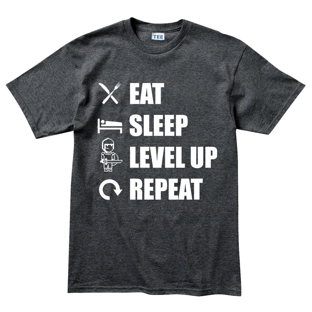 Mens Eat Sleep Level Up Repeat Funny Gaming T shirt Tee Top T-shirt