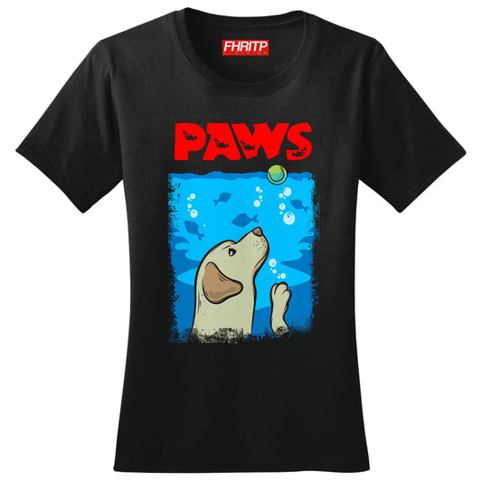 Ladies Paws Dog Labrador Retriever Jaws Movie Poster Parody T shirt Tee Top T-shirt