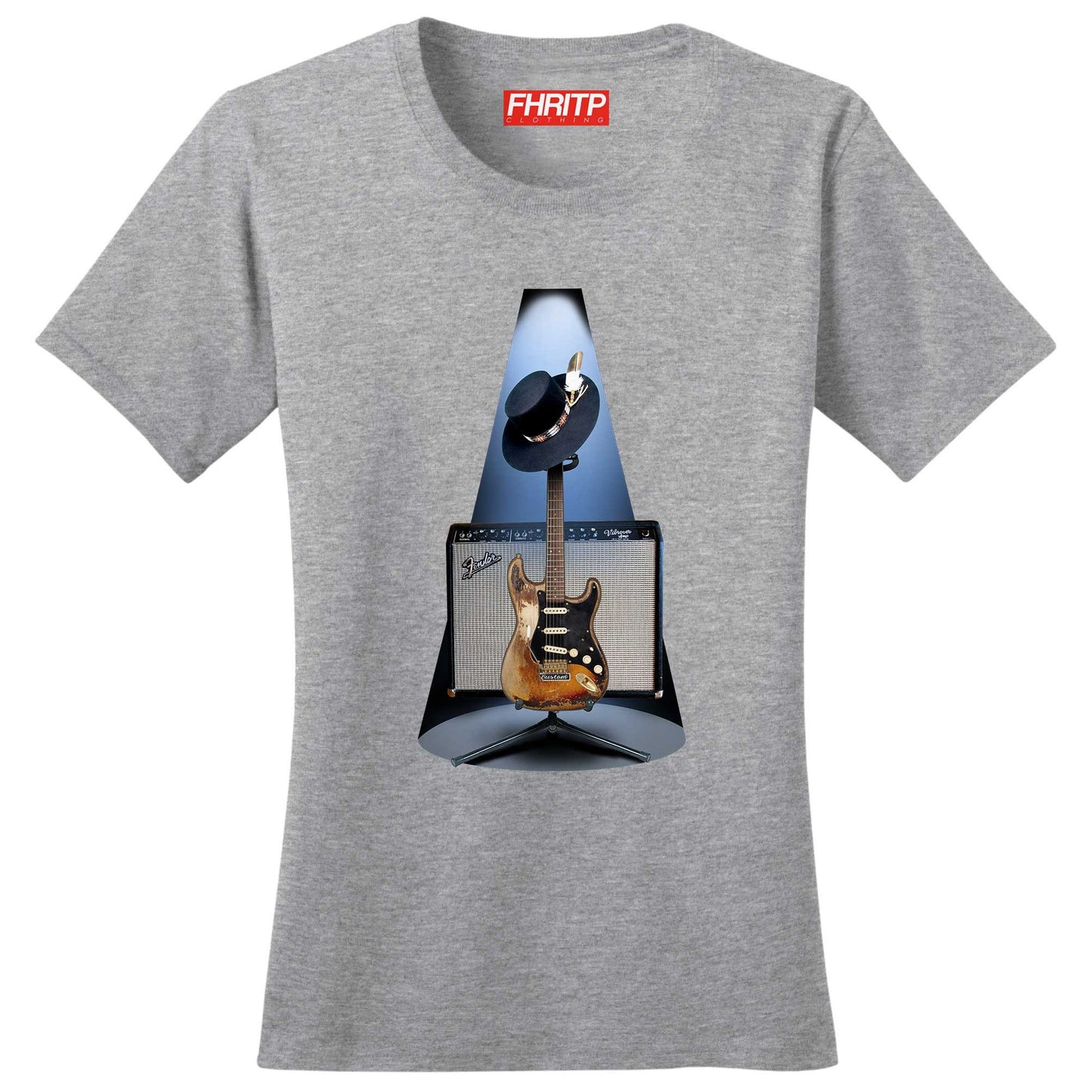 Ladies Stevie Ray Texas Floodlights 1959 American Standard SRV Guitar Number One Blue Music Tribute T shirt Tee Top T-shirt