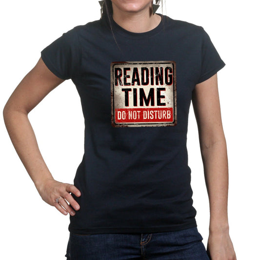 Ladies Reading Time Do Not Disturb Book Warning Sign T shirt Tee Top T-shirt