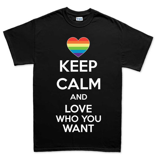 Mens Keep Calm Love Who You Want LGBTQ Valentine T shirt Tee Top T-shirt