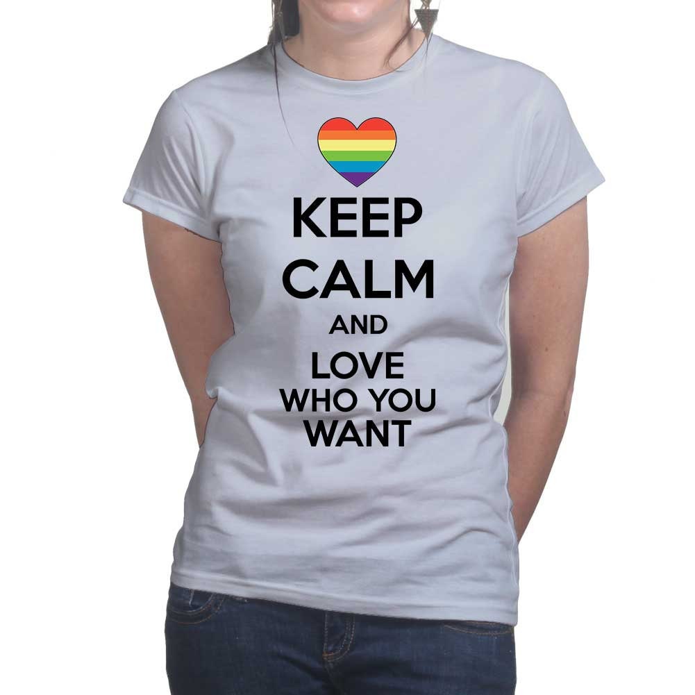 Womans Keep Calm Love Who You Want LGBTQ Valentine T shirt Tee Top T-shirt