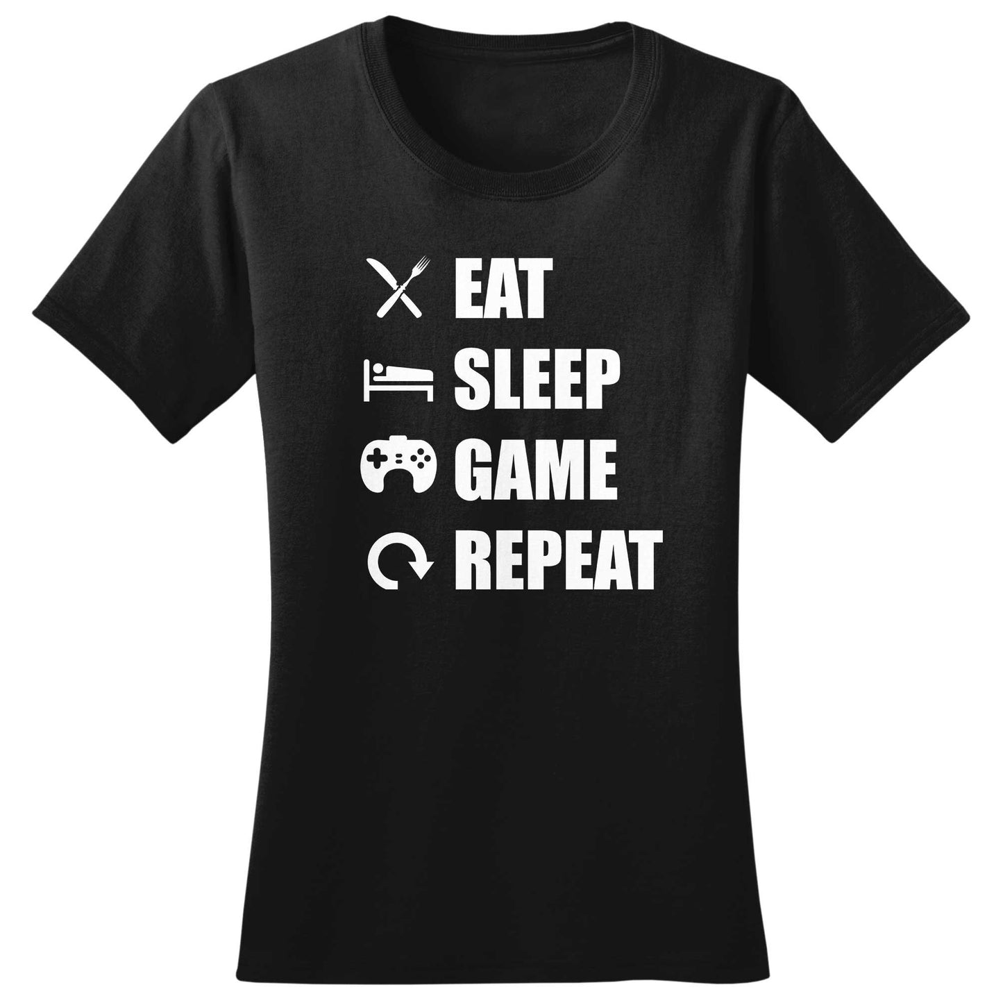 Ladies Eat Sleep Game Repeat Funny Gamer Gaming T shirt Tee Top T-shirt
