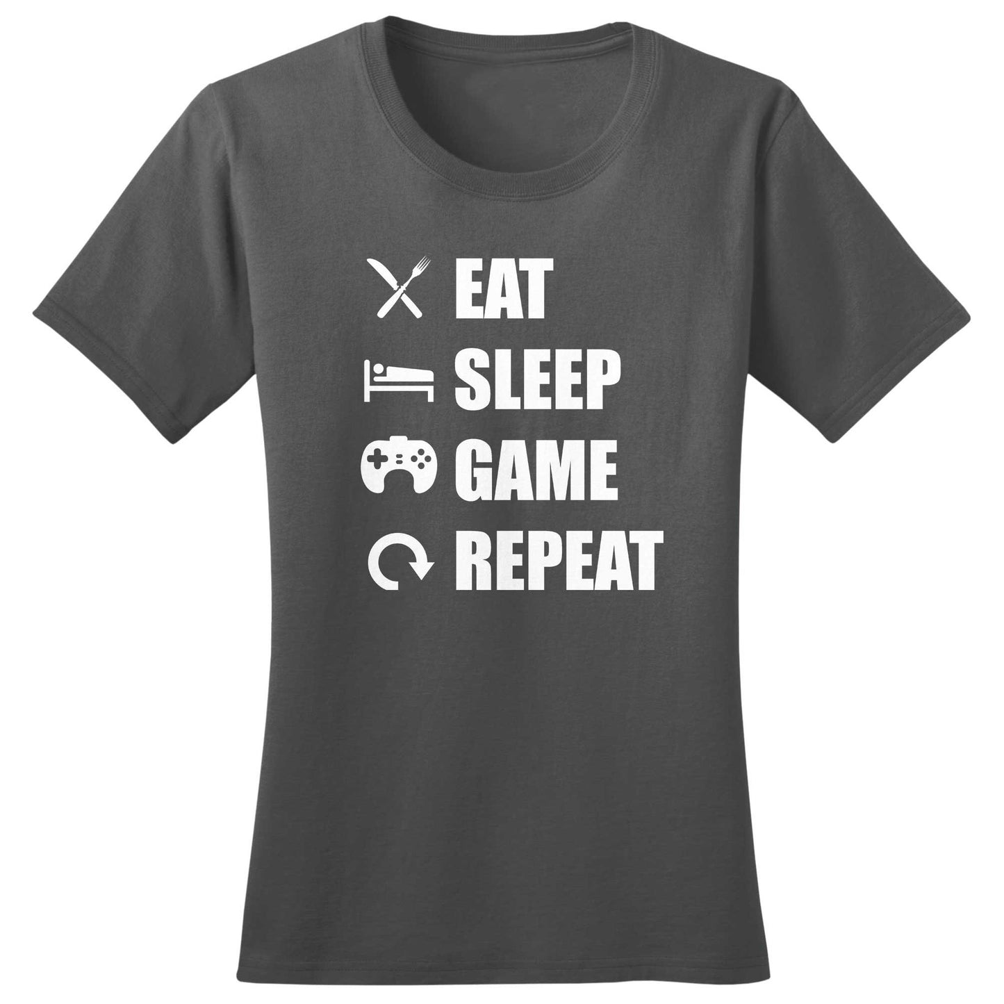 Ladies Eat Sleep Game Repeat Funny Gamer Gaming T shirt Tee Top T-shirt