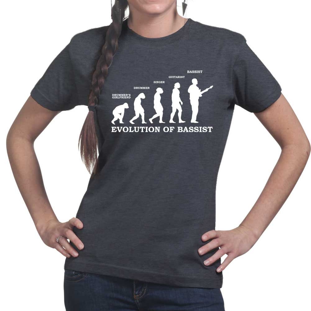 Ladies Evolution of Bassist Bass Guitar Funny Musician T shirt Tee Top T-shirt