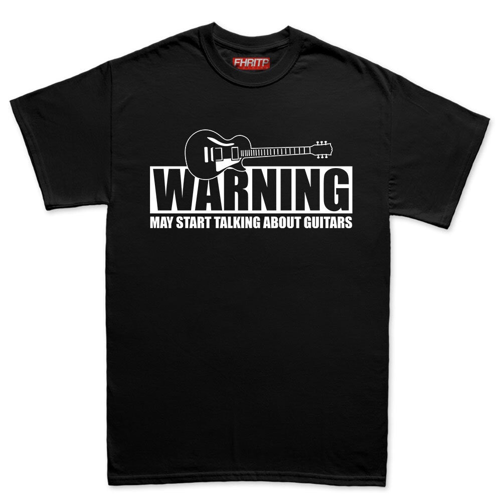 Mens Warning May Start Talking Guitars Funny Guitarist T shirt Tee Top T-shirt