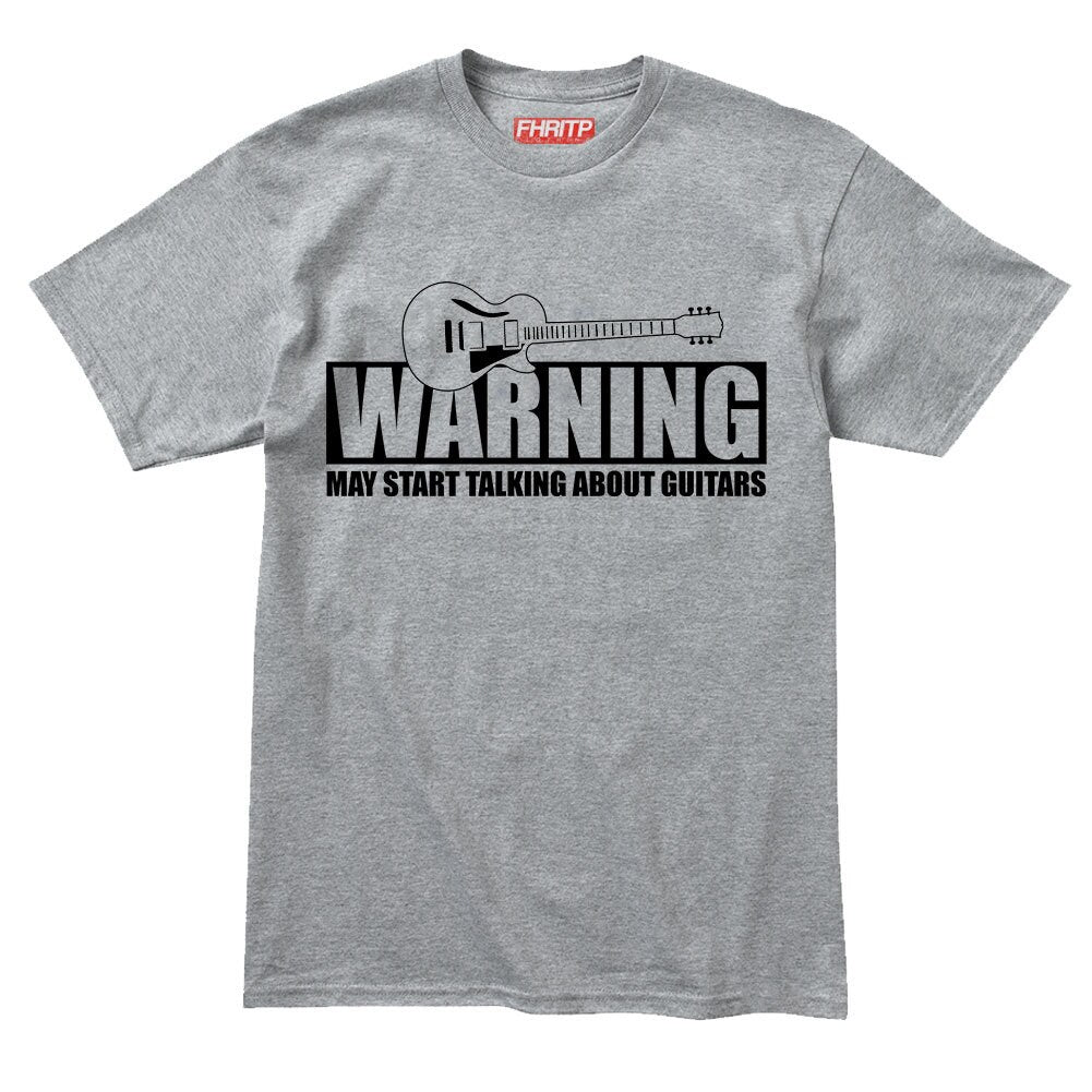 Mens Warning May Start Talking Guitars Funny Guitarist T shirt Tee Top T-shirt