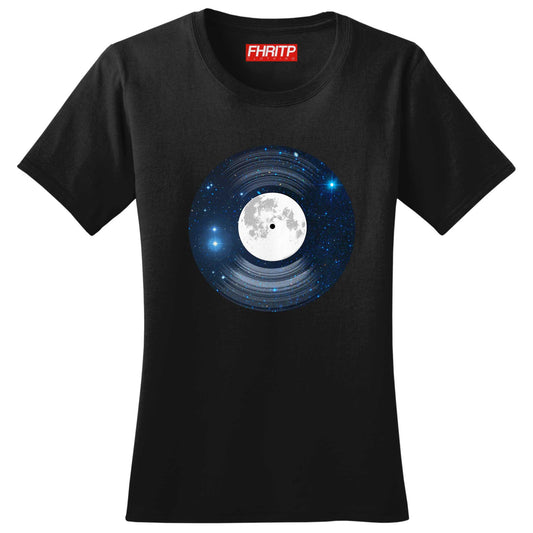 Ladies Space Moon Vinyl Funkalicious Astronaut Record Funny T shirt Tee Top T-shirt