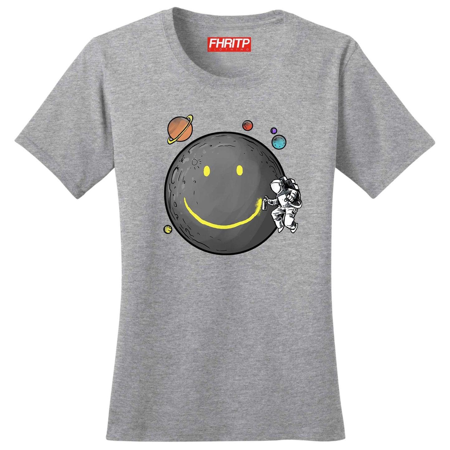 Ladies Smiley Moon Astronaut Funkalicious Graffiti Spoof Funny T shirt Tee Top T-shirt