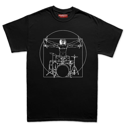 Mens Vitruvian Drummer Da Vinci Drums Spoof T shirt Tee Top T-shirt