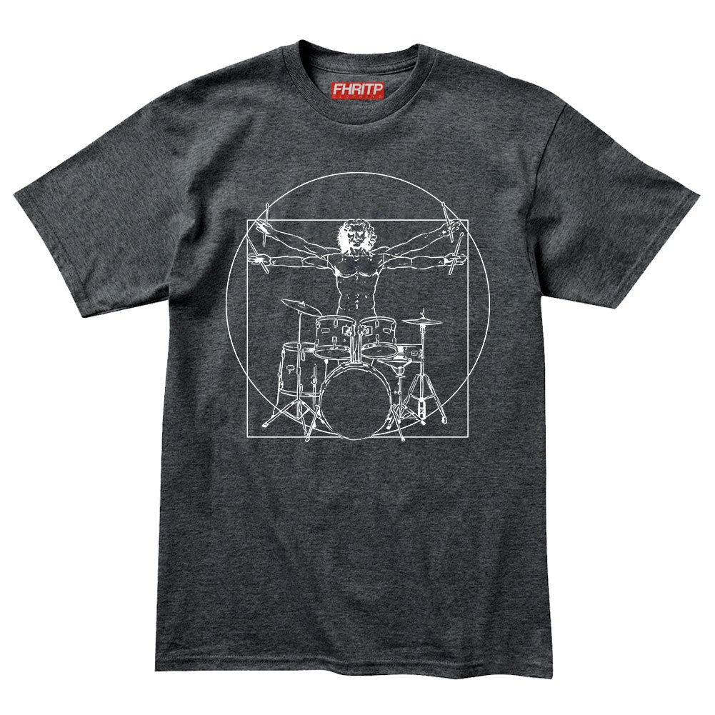 Mens Vitruvian Drummer Da Vinci Drums Spoof T shirt Tee Top T-shirt