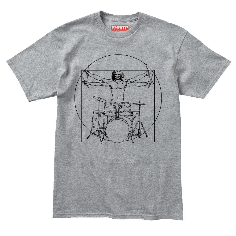 Mens Vitruvian Drummer Da Vinci Drums Spoof T shirt Tee Top T-shirt