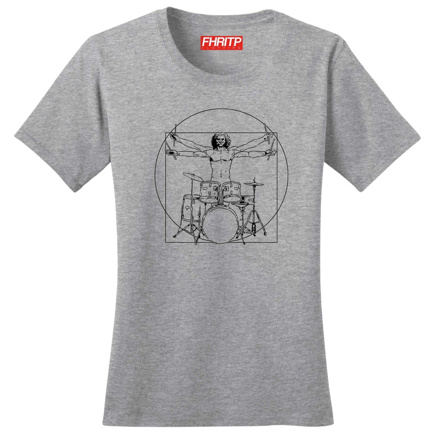 Womans Vitruvian Drummer Da Vinci Drums Spoof T shirt Tee Top T-shirt