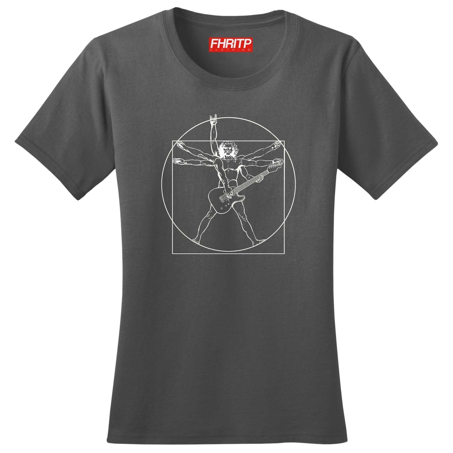 Womans Vitruvian Guitarist Guitar Funny Spoof Da Vinci T shirt Tee Top T-shirt