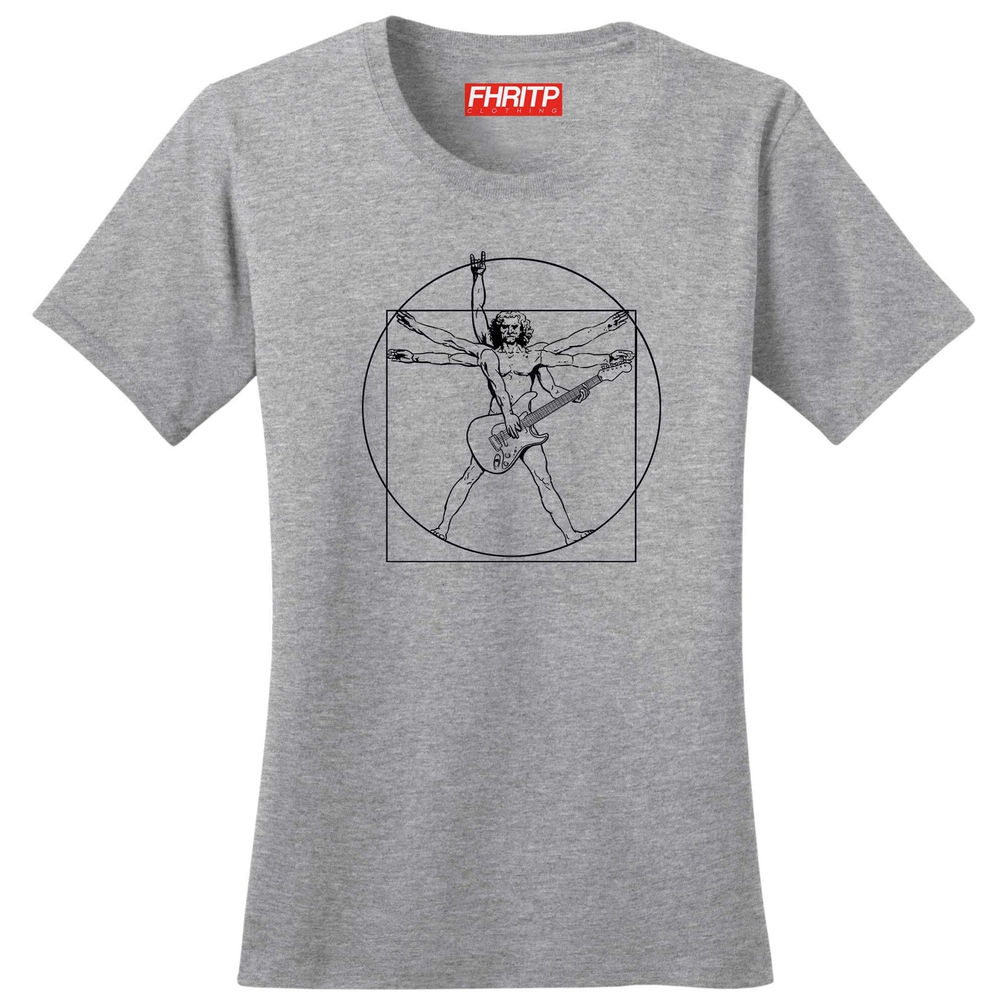 Womans Vitruvian Guitarist Guitar Funny Spoof Da Vinci  T shirt Tee Top T-shirt