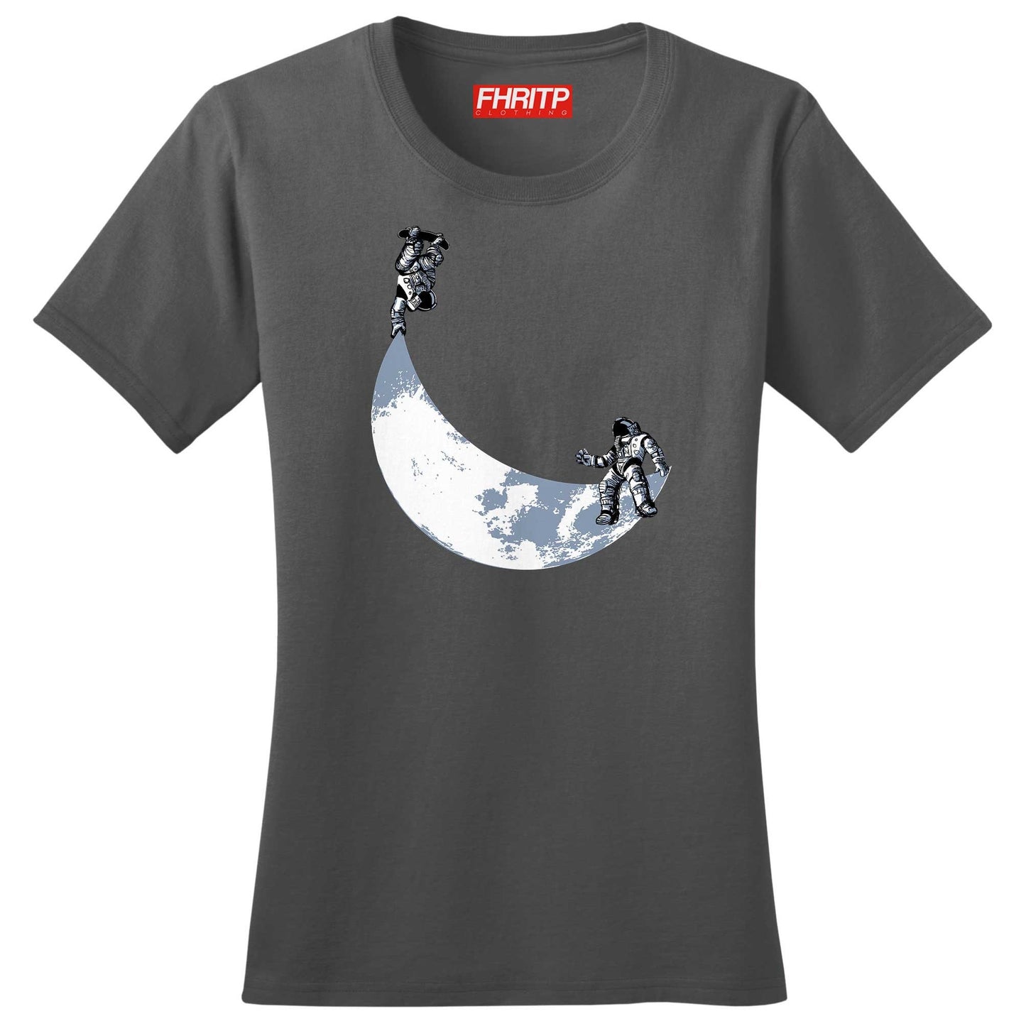 Womens Skating Moon Skater Funkalicious Astronauts Skateboarding Funny T shirt Tee Top T-shirt