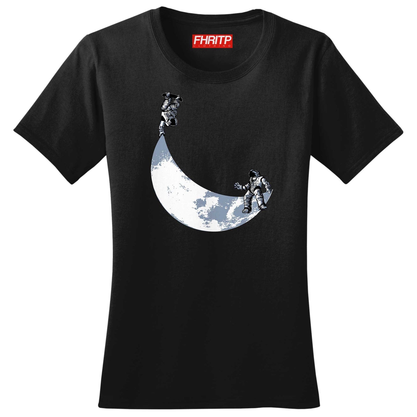 Womens Skating Moon Skater Funkalicious Astronauts Skateboarding Funny T shirt Tee Top T-shirt