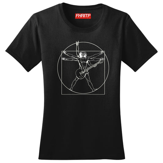 Womans Vitruvian Guitarist Standard Guitar Funny Spoof Da Vinci T shirt Tee Top T-shirt