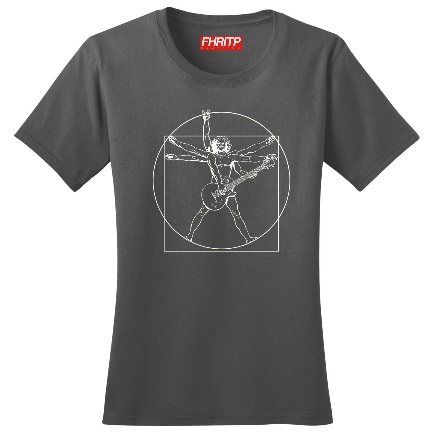 Womans Vitruvian Guitarist Standard Guitar Funny Spoof Da Vinci T shirt Tee Top T-shirt