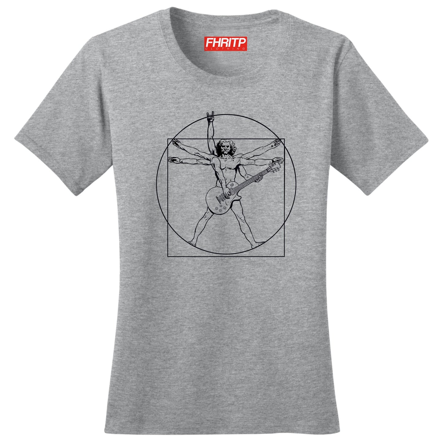 Womans Vitruvian Guitarist Standard Guitar Funny Spoof Da Vinci T shirt Tee Top T-shirt