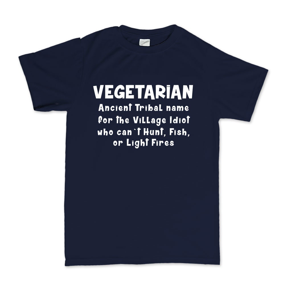 Mens Vegetarian Village Idiot Funny Spoof T shirt Tee Top T-shirt