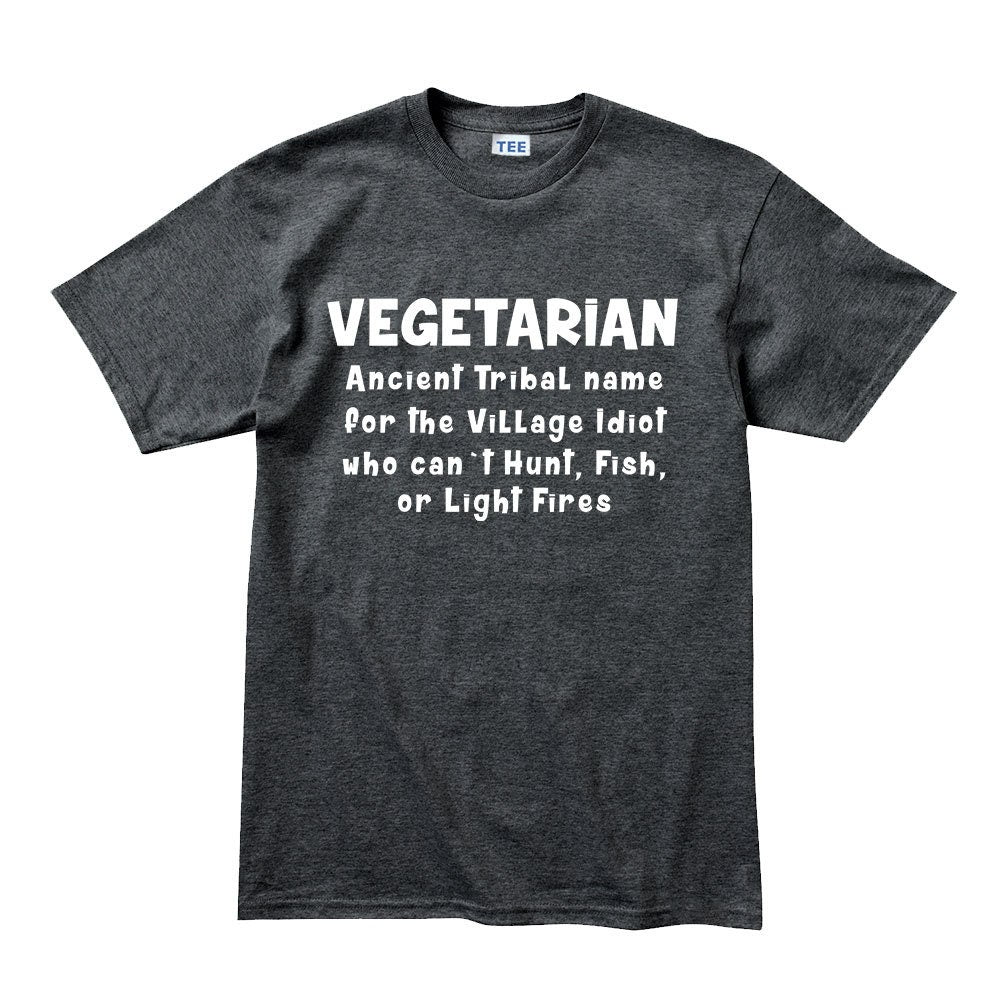 Mens Vegetarian Village Idiot Funny Spoof T shirt Tee Top T-shirt