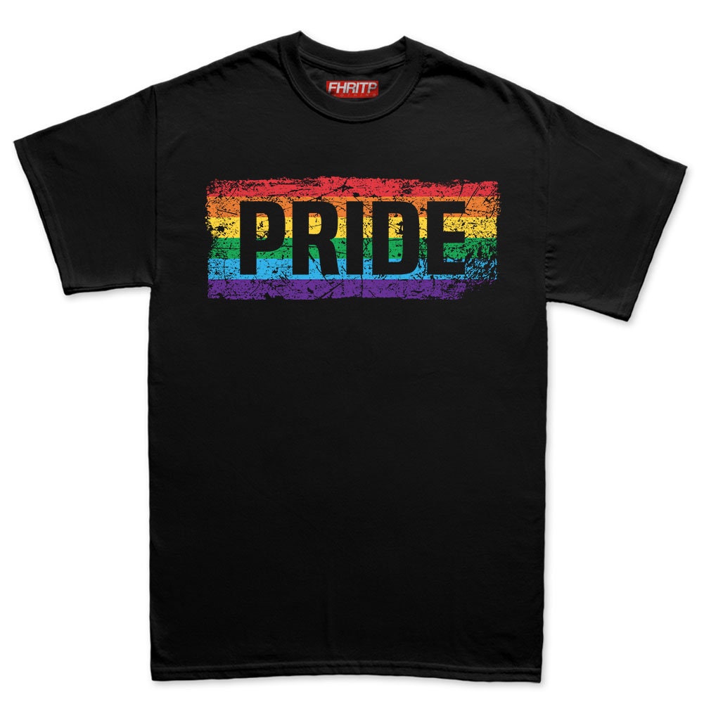 Mens PRIDE Rainbow Flag LGBT+ Gay Lesbian Trans Support T shirt Tee Top T-shirt