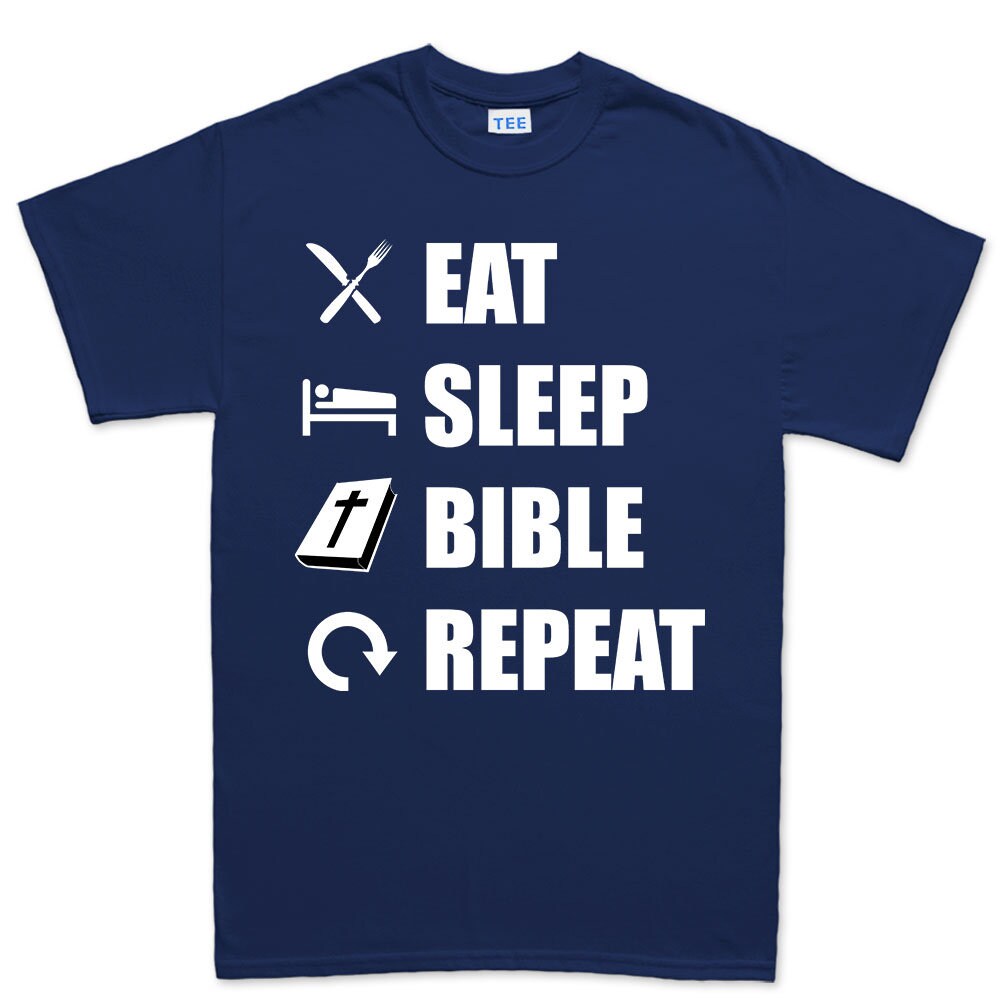 Mens Eat Sleep Bible Repeat Funny Religious Christian T shirt Tee Top T-shirt