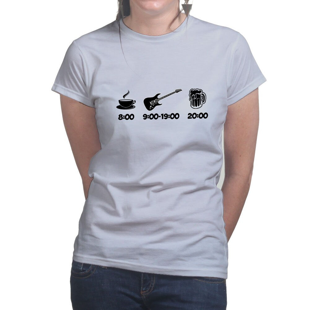 Ladies Daily Guitarist Timetable Funny Guitar player T shirt Tee Top T-shirt