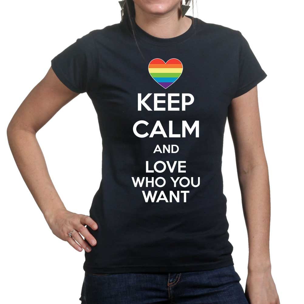 Womans Keep Calm Love Who You Want LGBTQ Valentine T shirt Tee Top T-shirt