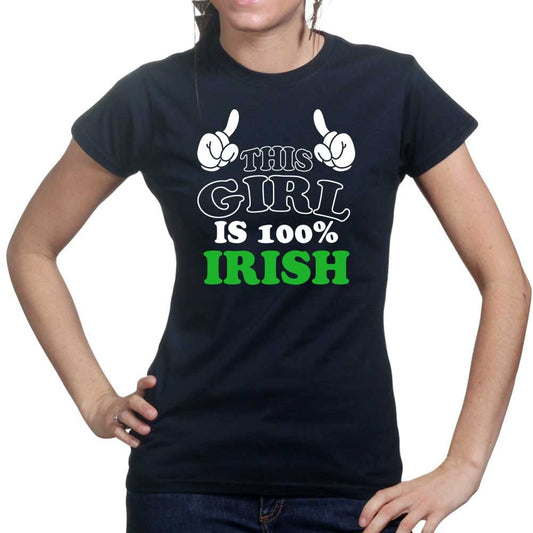 Ladies 100% Irish Girl Leprechaun Shamrock Clover Paddys Day T shirt Tee Top T-shirt