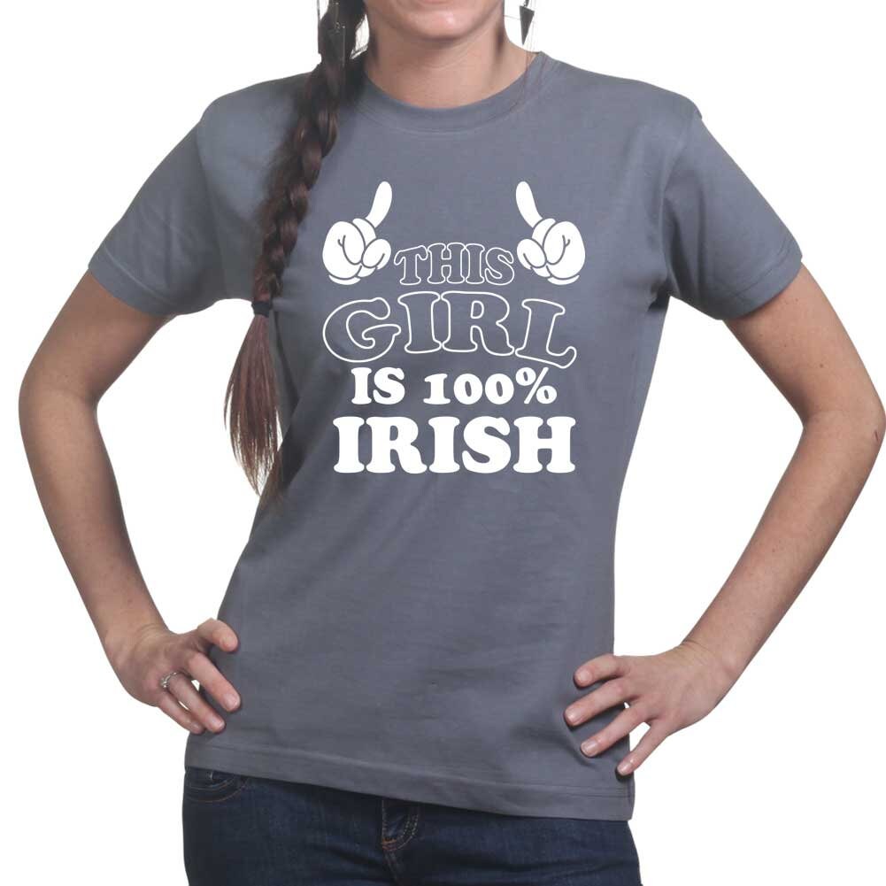 Ladies 100% Irish Girl Leprechaun Shamrock Clover Paddys Day T shirt Tee Top T-shirt