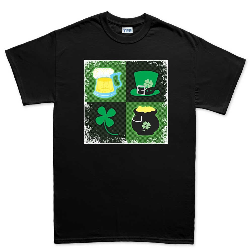 Mens Irish Symbols Patricks Day Paddy Shamrock Leprechaun Funny T shirt Tee Top T-shirt