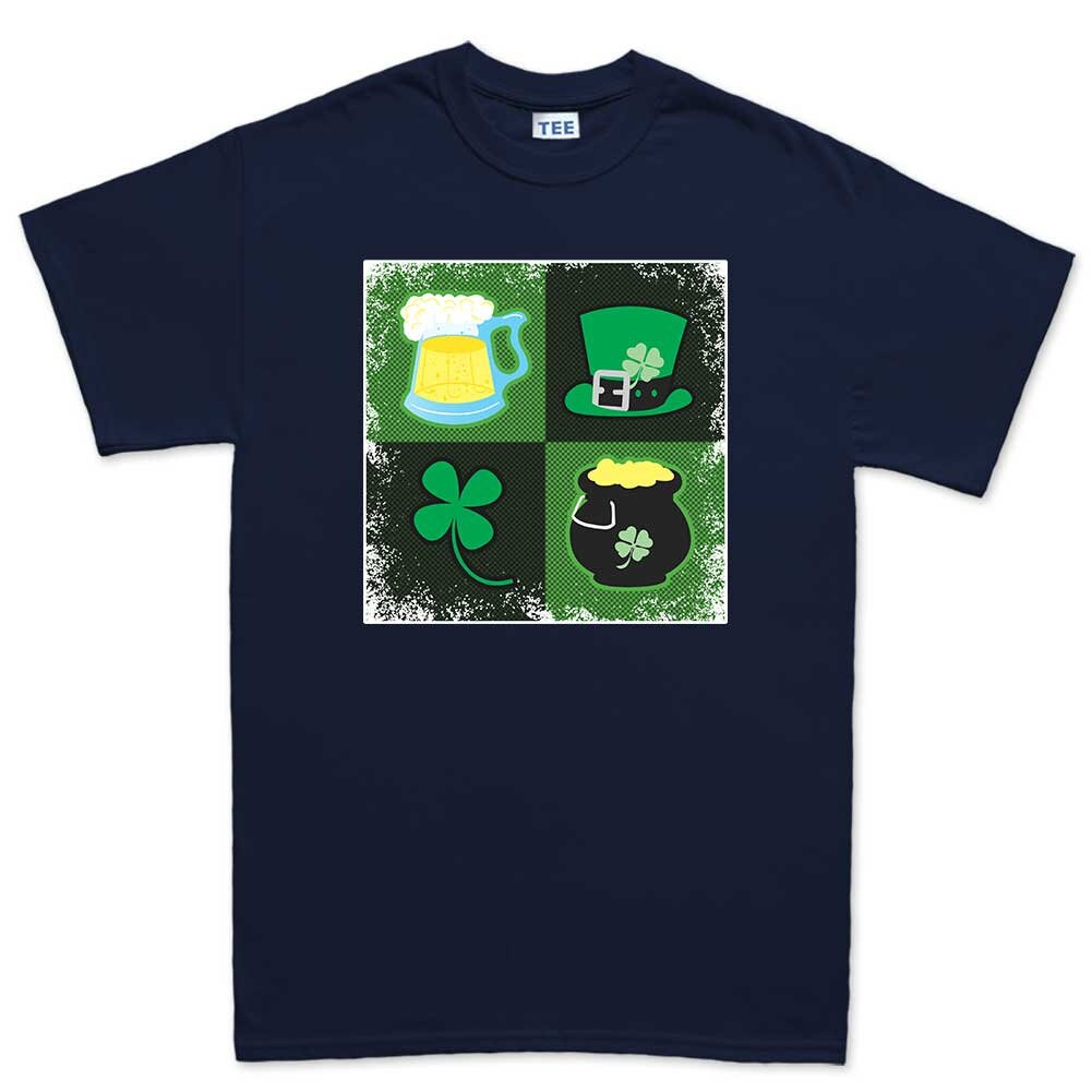 Mens Irish Symbols Patricks Day Paddy Shamrock Leprechaun Funny T shirt Tee Top T-shirt