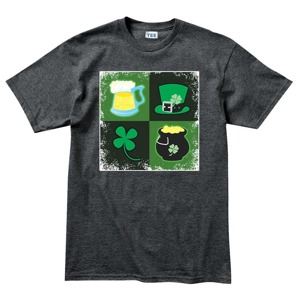 Mens Irish Symbols Patricks Day Paddy Shamrock Leprechaun Funny T shirt Tee Top T-shirt